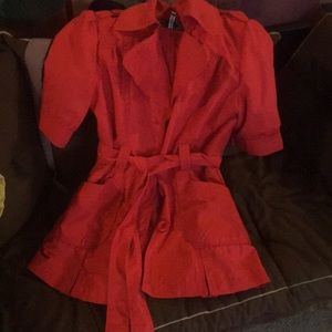 Deep salmon red lightweight pea coat.